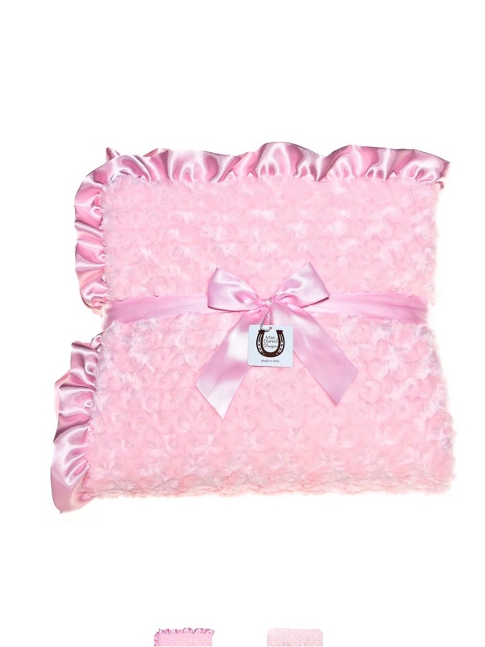 Pink Max Daniel Rosebud Satin-Trim Baby Pink Blanket NWOT